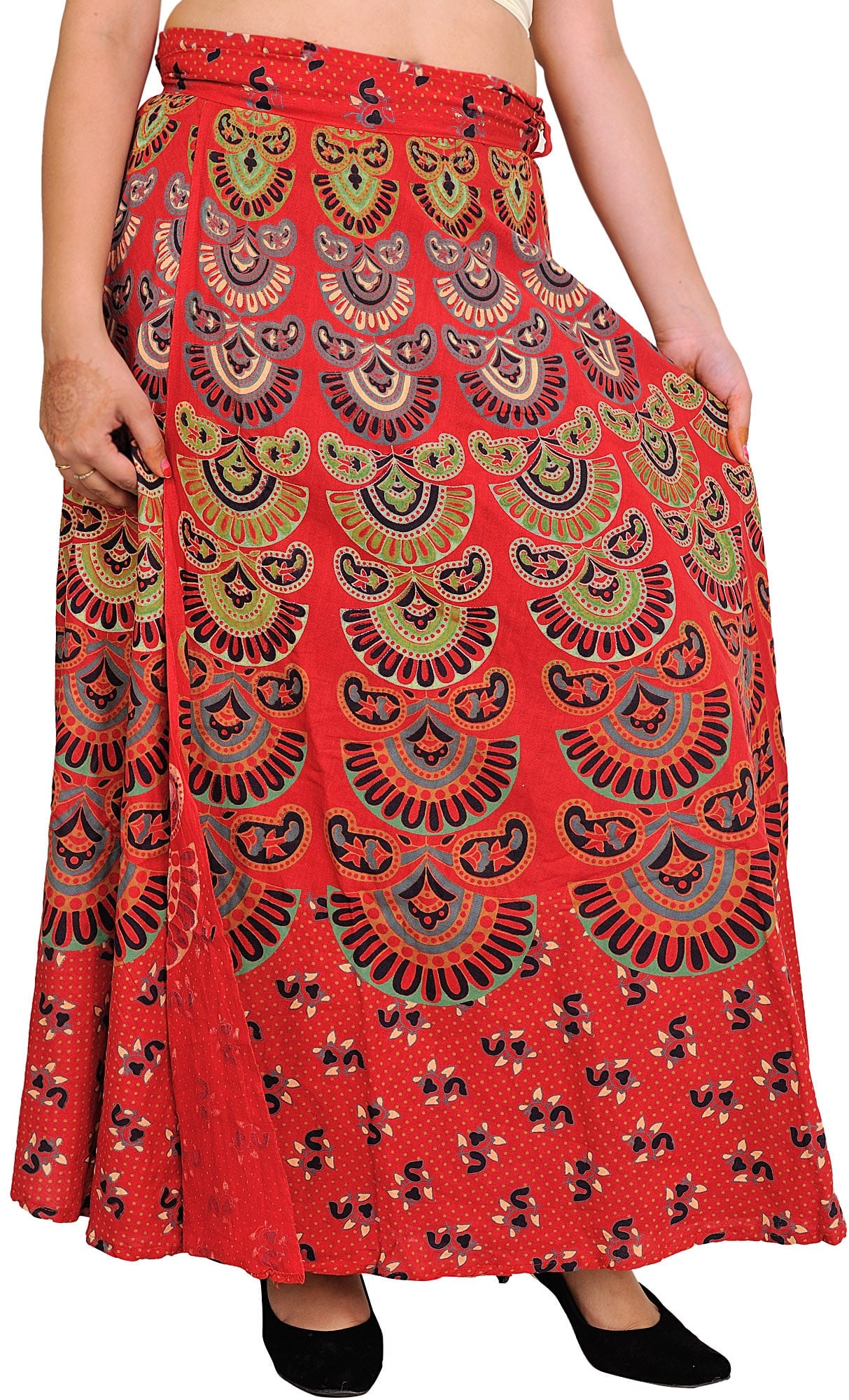 Block-Printed Sanganeri Wrap-Around Skirt from Pilkhuwa: Title:Block-Printed Sanganeri Wrap-Around Skirt from Pilkhuwa Description:This lovely block-printed skirt from the Pilkhuwa region of Uttar Pradesh comes in solid pastels that set off the peculiar