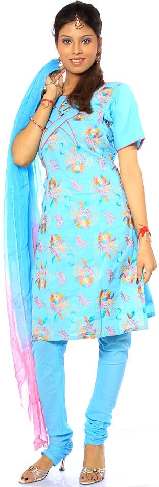 Sky-Blue Salwar Kameez with Floral Embroidery & Sequins ? Elegant & Stylish Design (1 of 1)