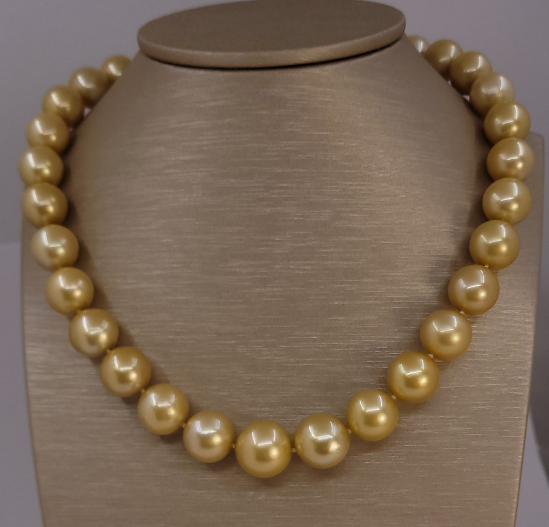 Necklace PSL Certified Australian Deep Golden South Sea Pearls - Huge Size - 12.0x15.5mm - 5