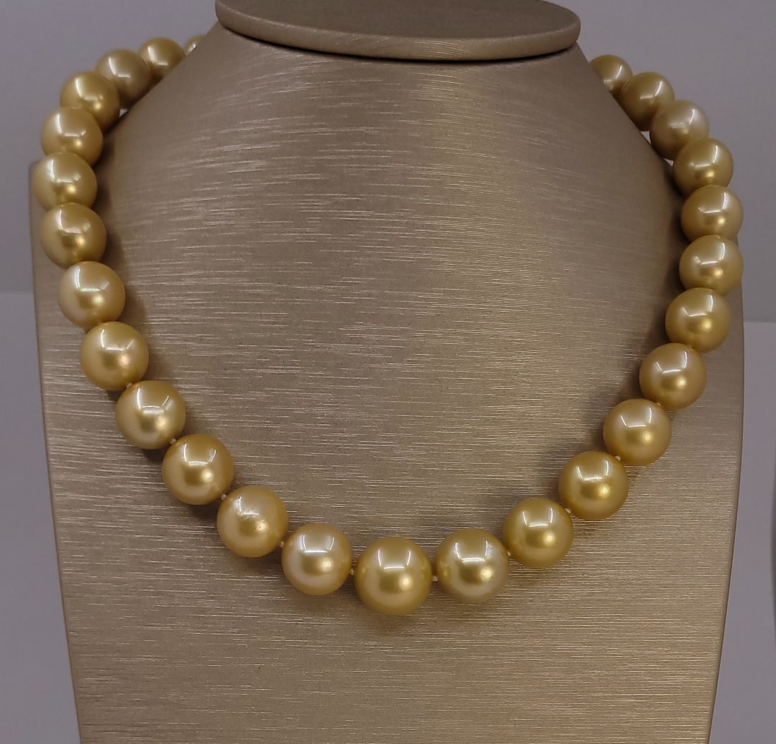 Necklace PSL Certified Australian Deep Golden South Sea Pearls - Huge Size - 12.0x15.5mm - 7