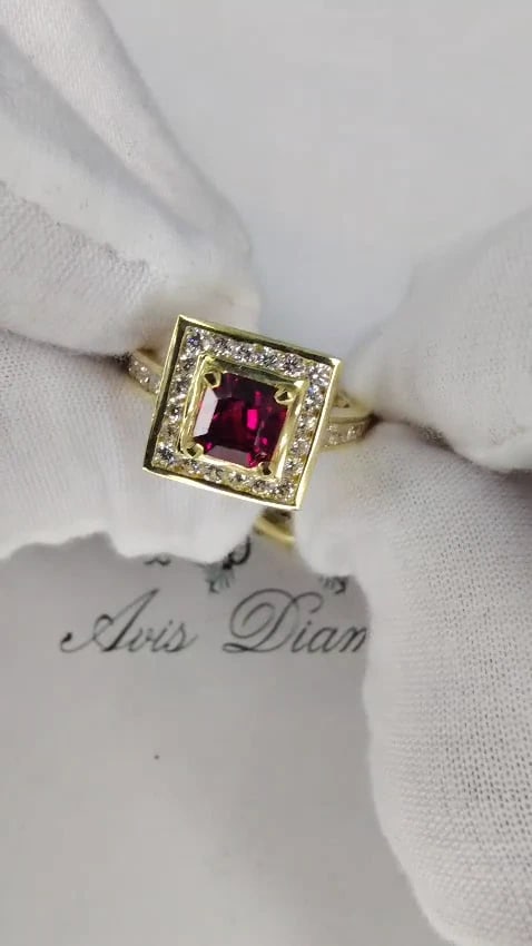 GIA Certified 1.51ct Asscher cut vivid red ruby 2.00ct diamonds ring 18kt *v - 2