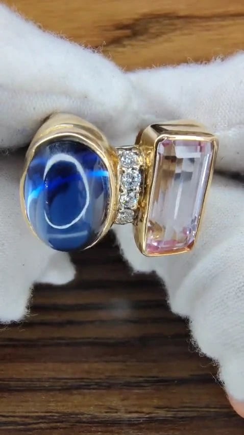 14.75ct Lab Sapphire diamonds ring vivid blue 14kt Kunzite *v - 2