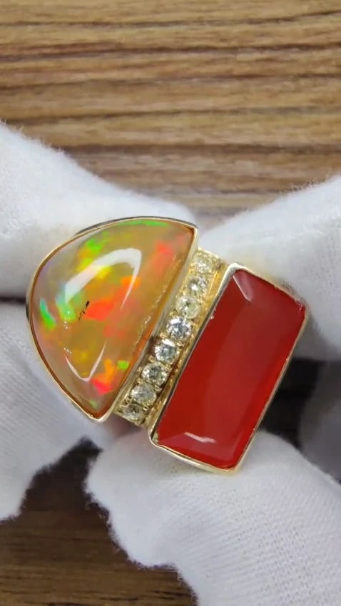 17.44ct Natural Opal & Garnet Diamonds ring 14kt Deco Prime *v - 2