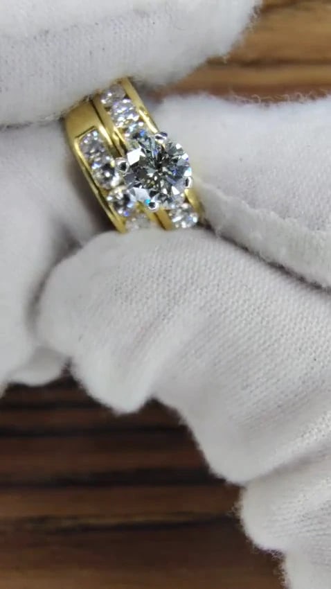 GIA Certified 2.01ct natural round diamond ring +band 18kt gold *v - 2