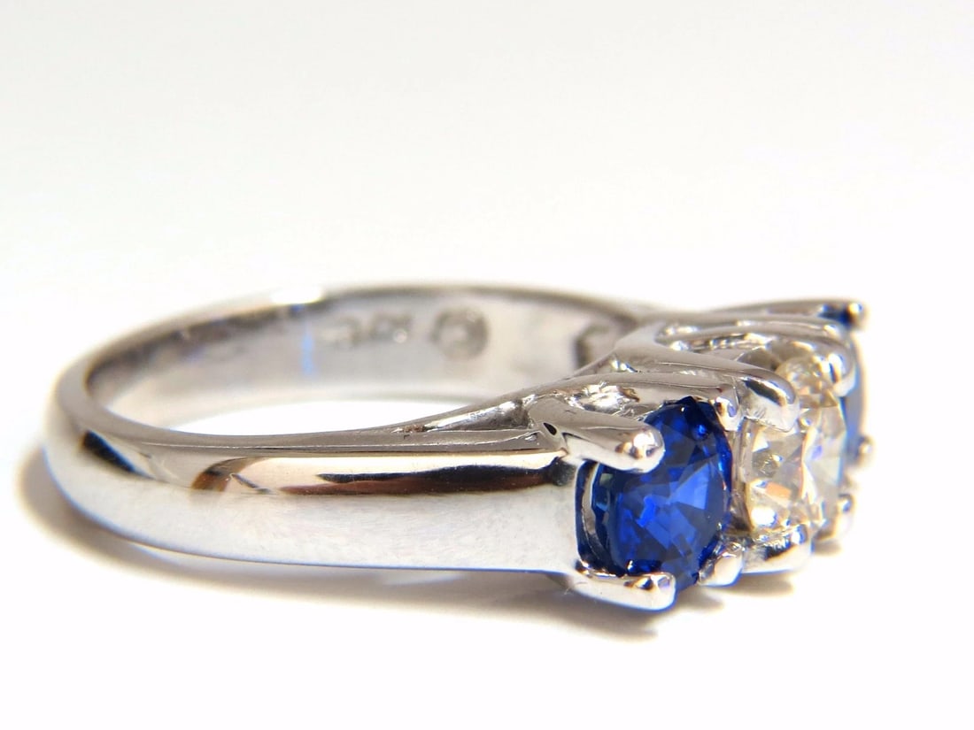 2.48ct natural sapphires diamond three stone ring 14kt royal blue** - 2