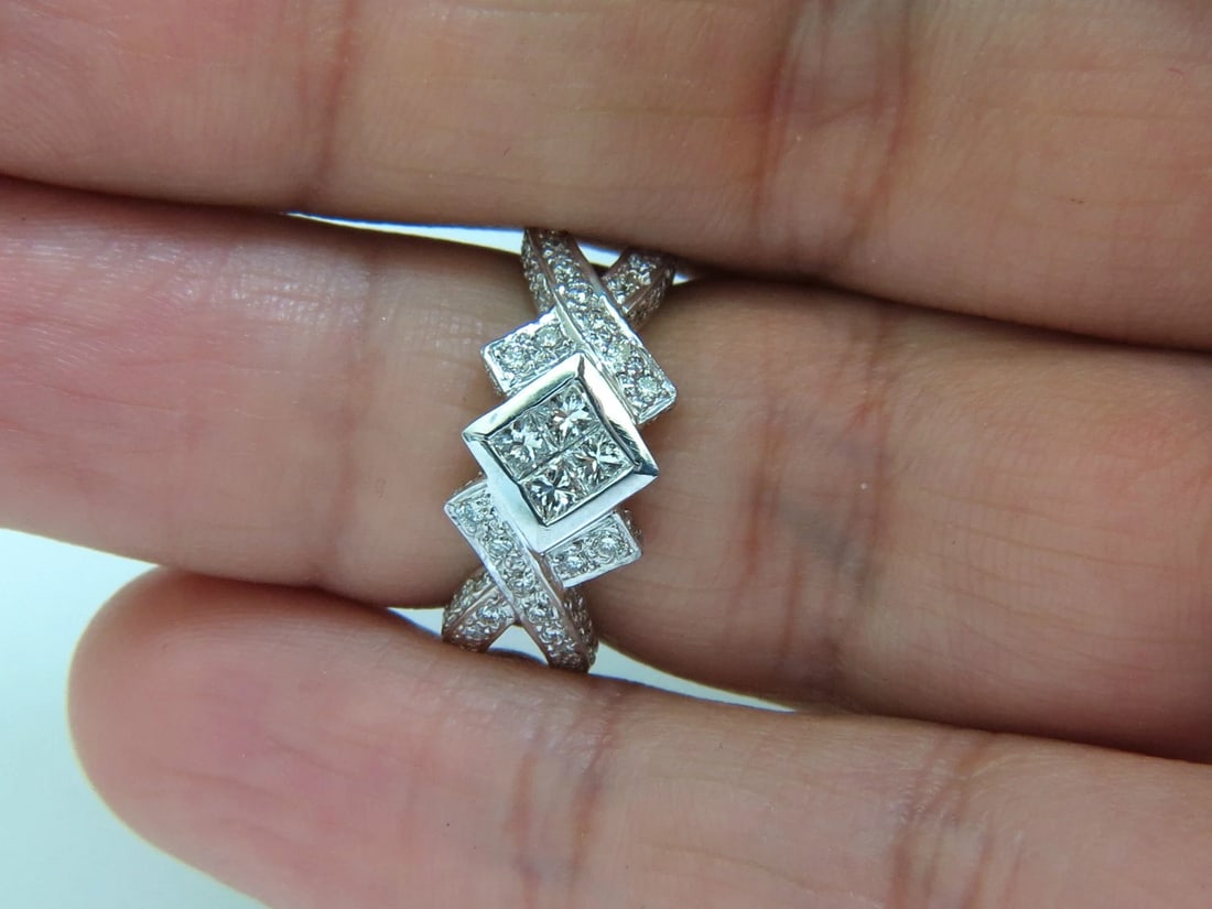 1.00CT NATURAL PRINCESS CLUSTER & ROUNDS CROSSOVER RING SPLIT SHANK 18KT** - 8