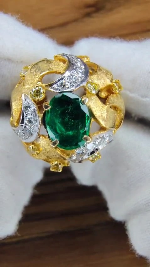 2.08ct Natural Oval Emerald diamond ring 14kt Florentine Dome*v - 2