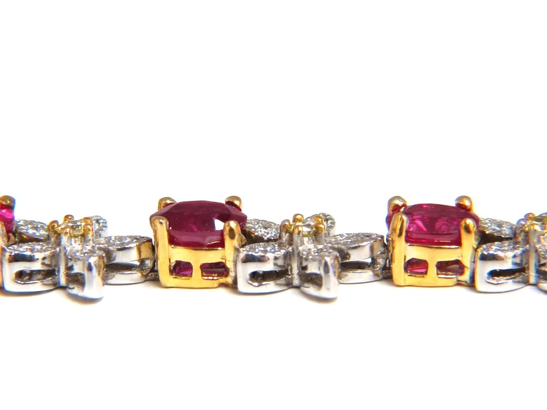 7.28ct Red natural ruby diamonds flower cluster tennis bracelet 18kt gold** - 2