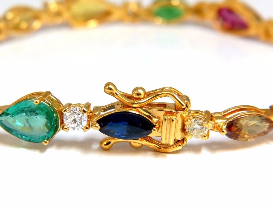 8.38ct tsavorite sapphires emeralds yellow diamond tennis bracelet 18kt** - 3