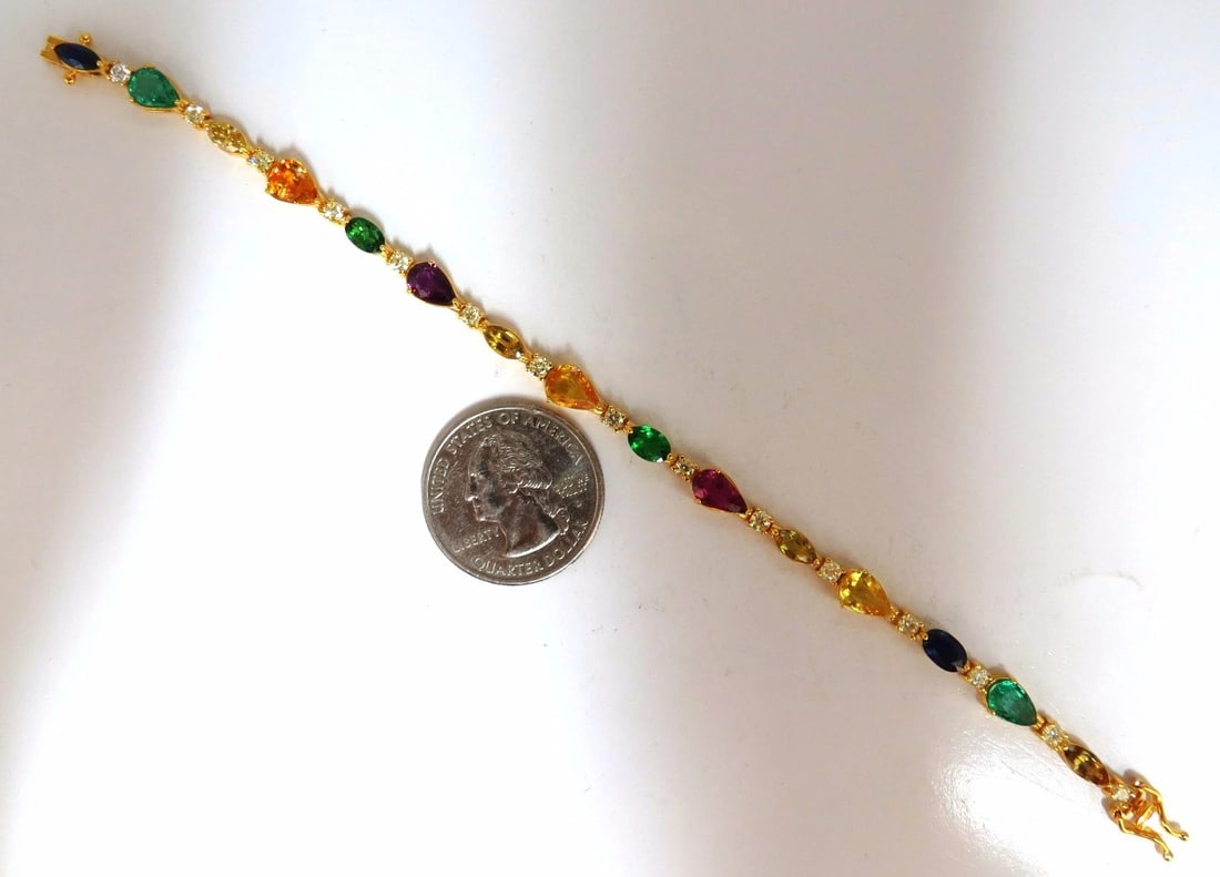 8.38ct tsavorite sapphires emeralds yellow diamond tennis bracelet 18kt** - 5