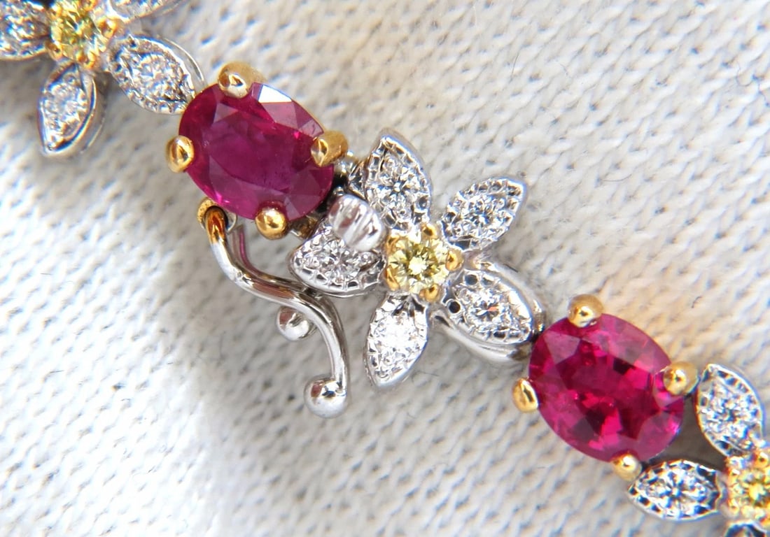 7.27ct Red natural ruby diamonds flower cluster tennis bracelet 18kt gold** - 2