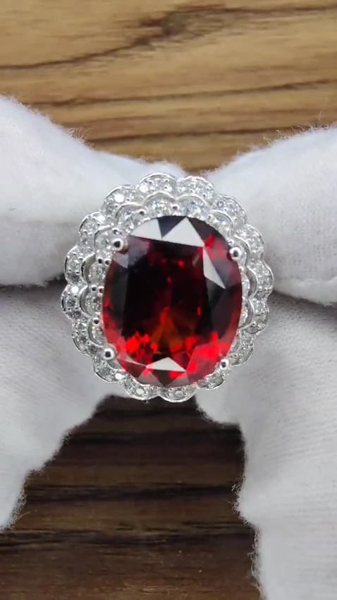 10.90ct Natural Hessonite Garnet Diamonds Ring 14kt Double Halo*v - 2