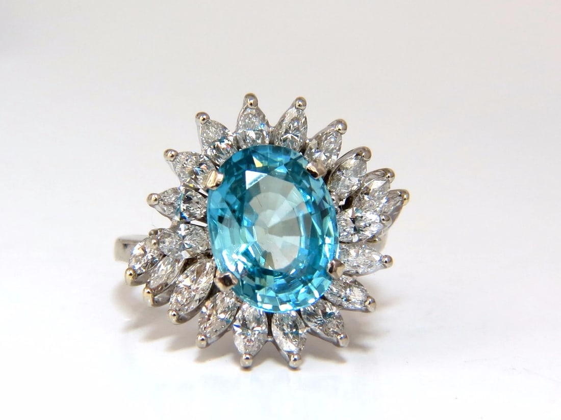 7.70ct Natural Indigo Blue zircon Diamonds Ring 18kt** - 2