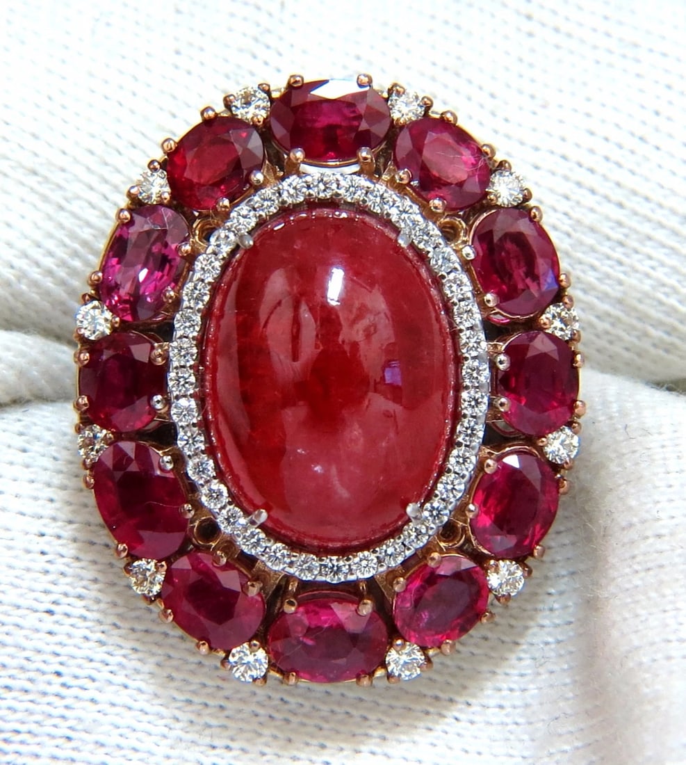 GIA Certified 20.30ct Natural Rhodonite Ruby Diamonds cluster ring 18kt *v - 7