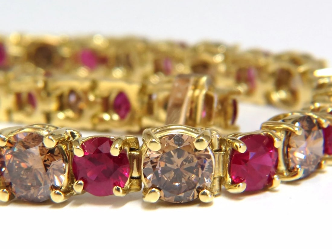 24.14ct Natural Fancy Brown Diamonds Red Ruby Bracelet 18kt Tennis** - 4