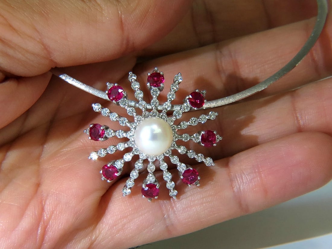 5.75CT NATURAL GEM RUBY DIAMOND 3D STAR BURST PEARL PENDANT ** - 11