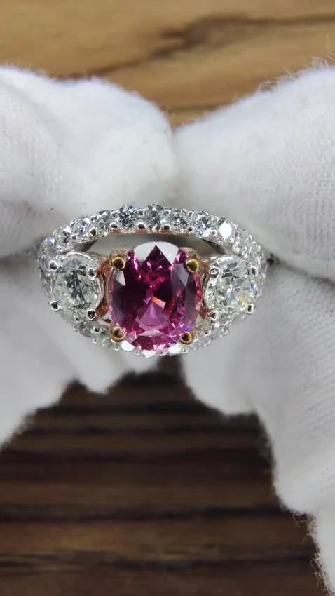 GIA Certified 2.97ct natural no heat vivid pink sapphire ring three stone wrap*v - 2