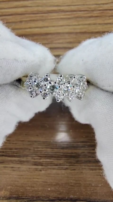 18KT GOLD 1.00CT NATURAL DIAMONDS CLUSTER BAND RING EXCELLENT CUTS *v - 2