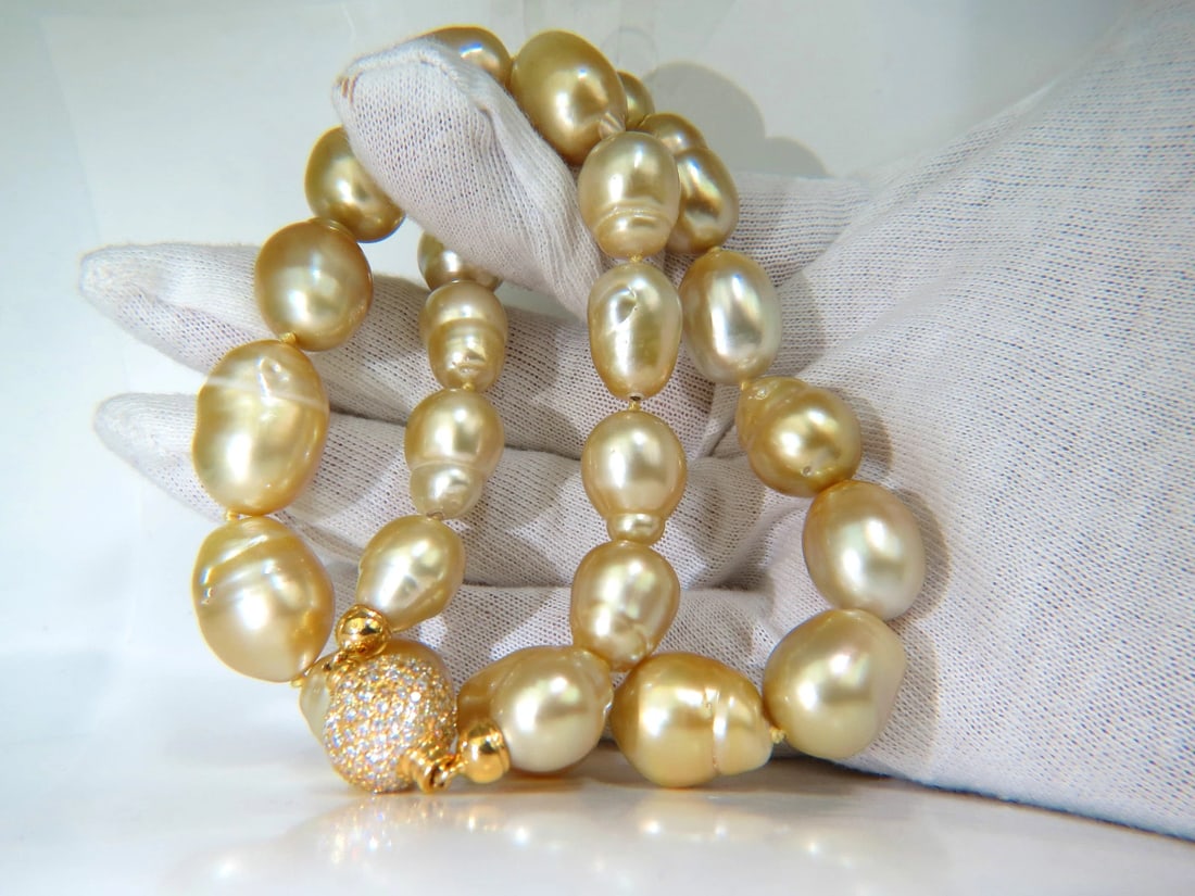 18KT 14.5M NATURAL SOUTH SEA YELLOW PEARLS NECKLACE 2.00CT DIAMOND CLASP** - 2