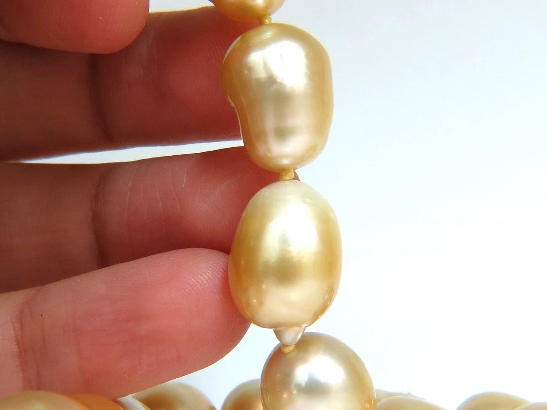 18KT 14.5M NATURAL SOUTH SEA YELLOW PEARLS NECKLACE 2.00CT DIAMOND CLASP** - 7