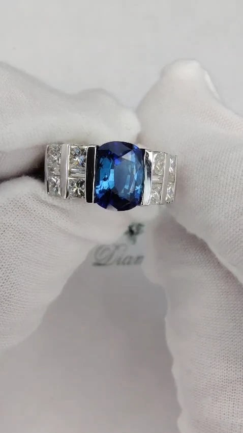 GIA 5.87CT NATURAL BRIGHT FINE GEM SAPPHIRE DIAMOND RING 14kt *v - 2