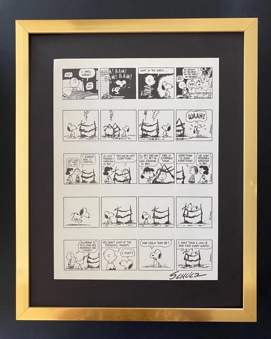 Charles Schulz Snoopy Peanuts 1968 Signed Vintage Print New Frame: WE HAVE FOR SALE TODAY THIS BEAUTIFUL VINTAGE 1968 OFFSET LITHOGRAPH AFTER CHARLES M. SCHULTZ " PEANUTS CARTOON " FACSIMILE SIGNED IN INK ART PRINT IS ABOUT 11.2 X 8.4IN THIS ART PRINT IS MOUNTED ON