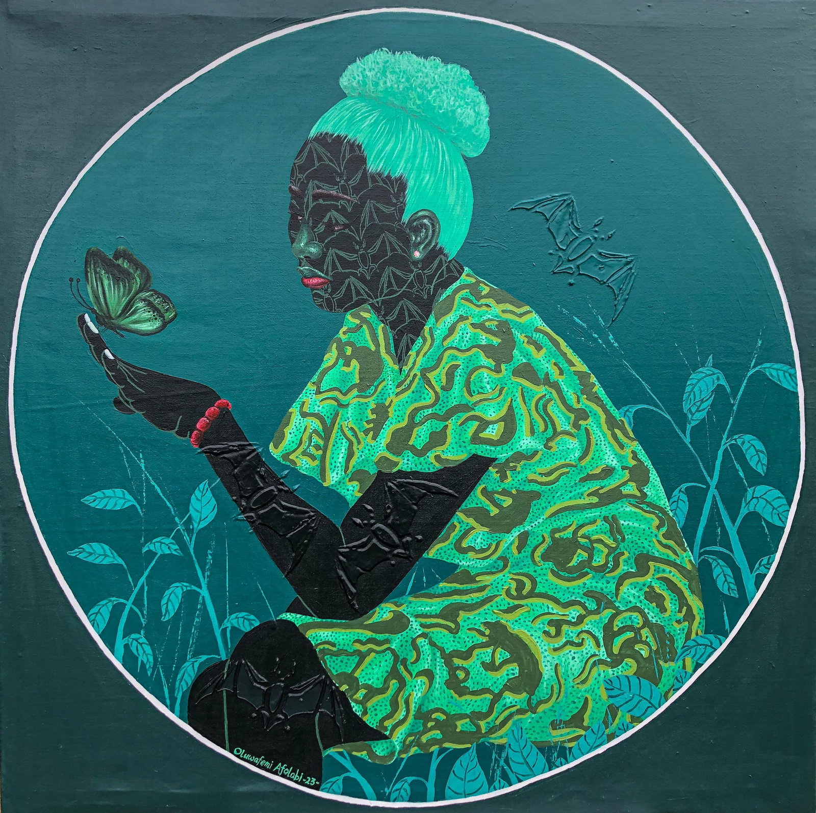 Oluwafemi Afolabi, Change and Growth 1, 2023: Creator: Oluwafemi Afolabi (1992, Nigerian) Creation Year: 2023 Dimensions: Height: 36 in (91.44 cm)Width: 36 in (91.44 cm)Depth: 1 in (2.54 cm) Medium: Canvas,Acrylic Movement & Style: Conceptual