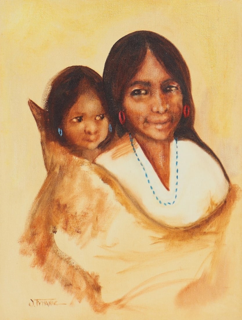 Artist Unidentified Vintage Native American Mother and Child 1978 oil painting - 4