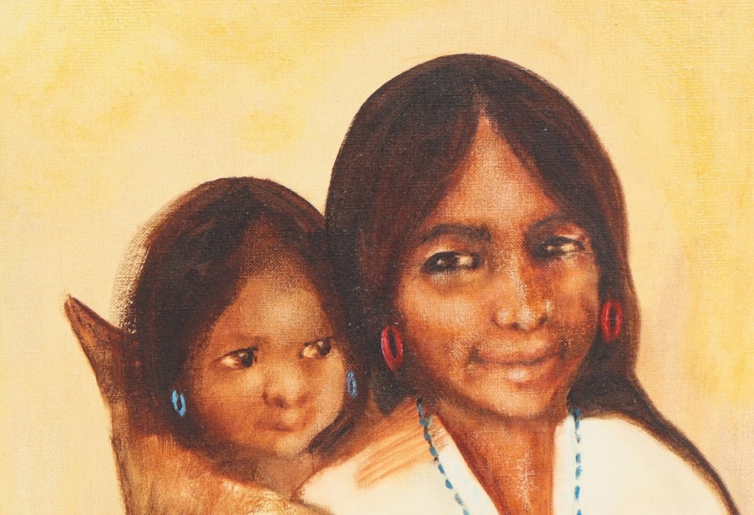 Artist Unidentified Vintage Native American Mother and Child 1978 oil painting - 5