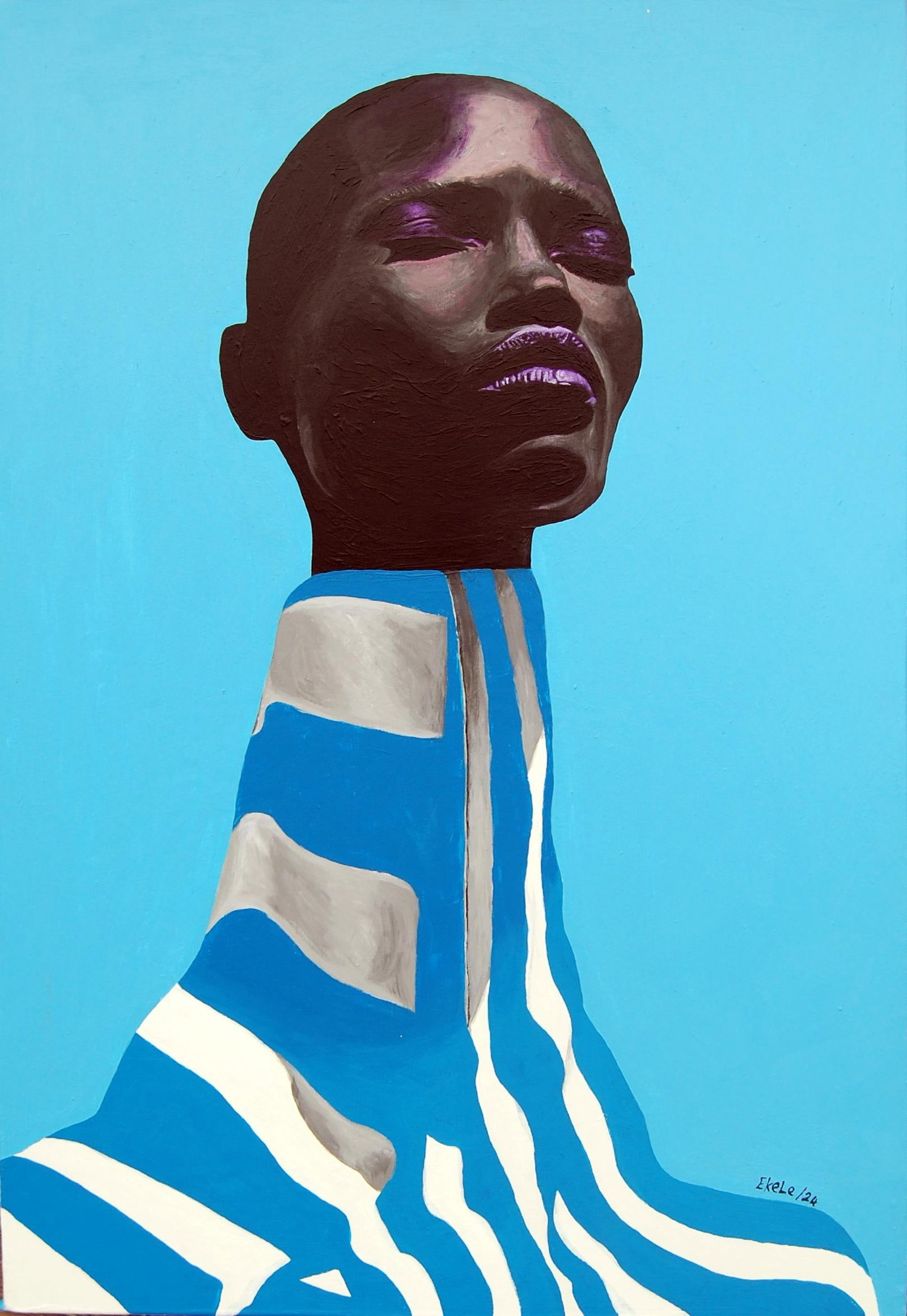 Ekele Francis, Melanin Meditation, 2024: Creator: Ekele Francis (1995, Nigerian) Creation Year: 2024 Dimensions: Height: 36 in (91.44 cm)Width: 24 in (60.96 cm)Depth: 1 in (2.54 cm) Medium: Canvas,Acrylic Movement & Style: Contemporary