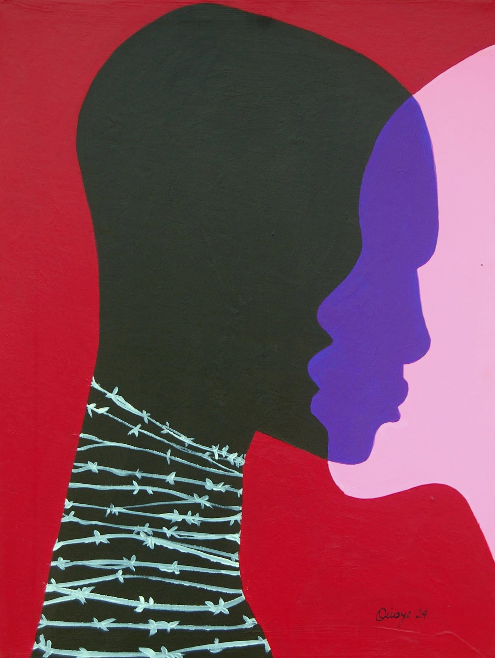 Orioye Samuel, Dissonance, 2024: Creator: Orioye Samuel (1993, Nigerian) Creation Year: 2024 Dimensions: Height: 24 in (60.96 cm)Width: 18 in (45.72 cm)Depth: 1 in (2.54 cm) Medium: Canvas,Acrylic Movement & Style: Contemporary