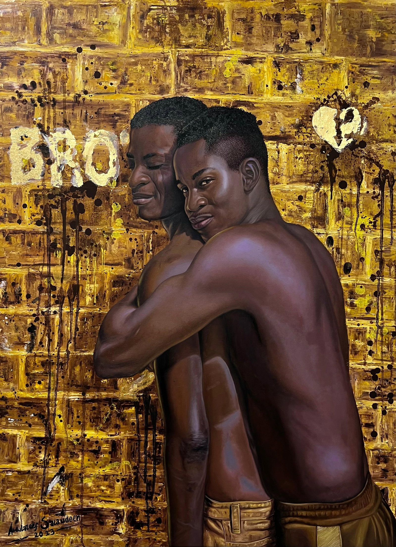 Abdulateef Salaudeen, Fraternity 1, 2024: Creator: Abdulateef Salaudeen (1998, Nigerian) Creation Year: 2024 Dimensions: Height: 48 in (121.92 cm)Width: 36 in (91.44 cm)Depth: 1 in (2.54 cm) Medium: Oil,Canvas,Acrylic Movement & Style: