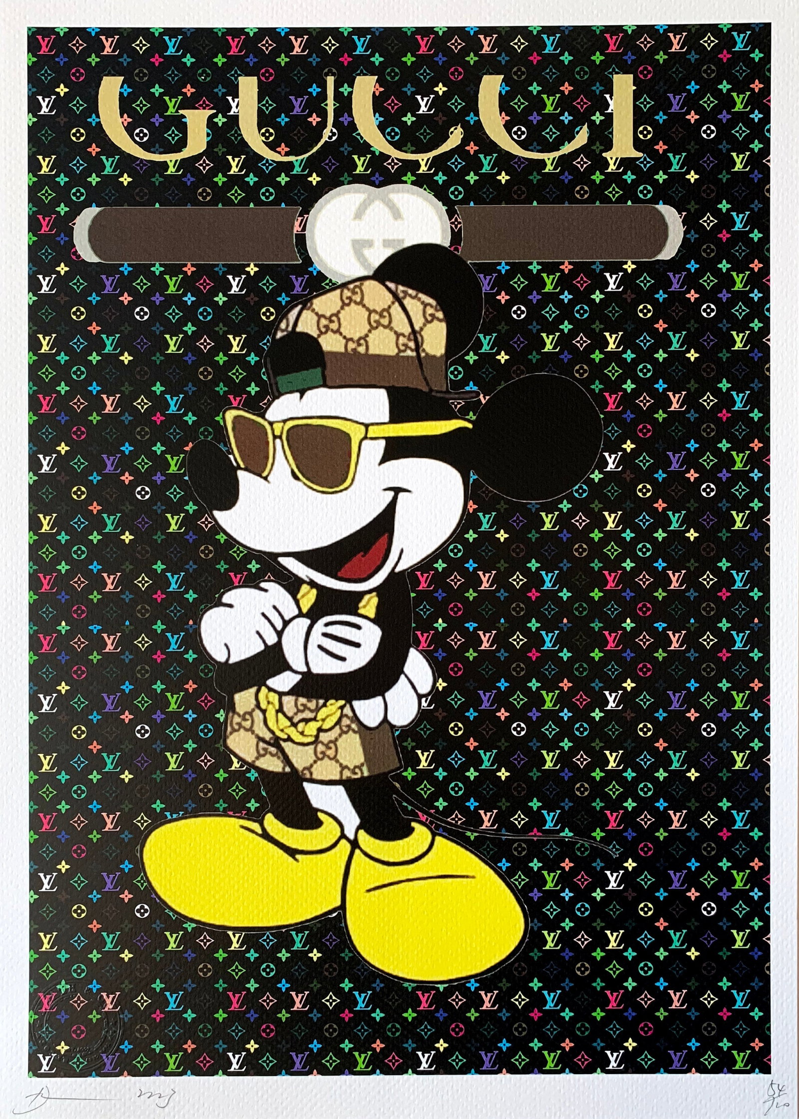Death NYC LV Gucci Mickey: Title: Death NYC LV Gucci Mickey Date/Period: 21st Century Materials:Giclee on Fine art 300 gsm paper Size:17 3/4 x 12 1/2 inches Description:Artist: Death NYC, limited edition giclee on paper, out