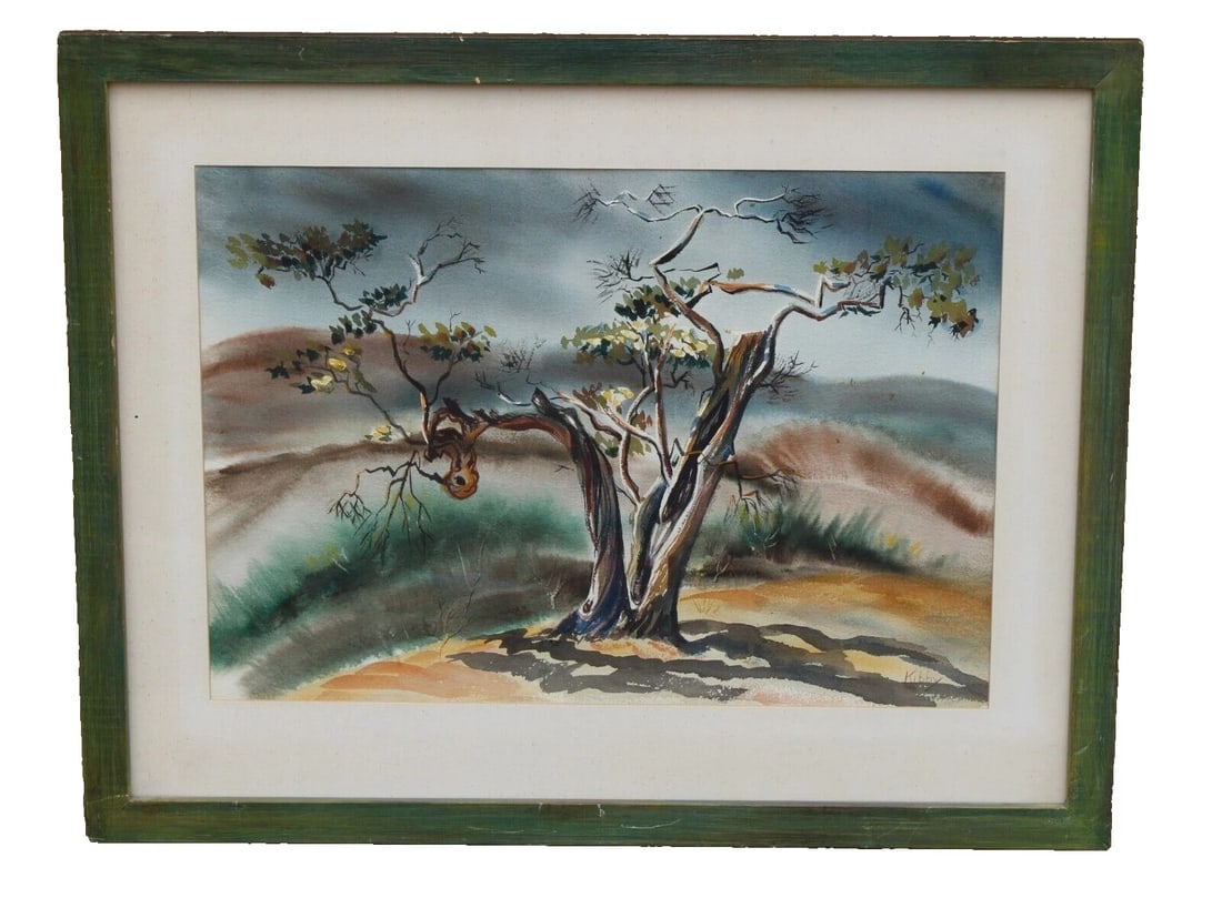 KIBBY LINAWEAVER California watercolor Tree in a Landscape: Title:KIBBY LINAWEAVER California watercolor Tree in a Landscape Description:KIBBY LINAWEAVER. California artist, member of the San Diego Watercolor Society. California watercolor painting, Tree in a