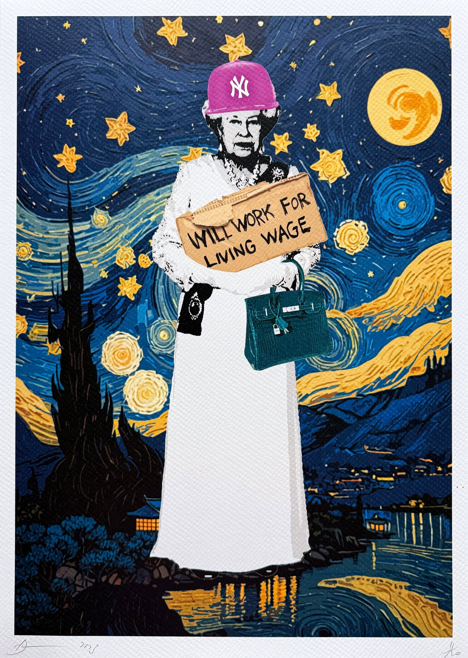 Death NYC Queen Birkin Van Gogh: Title: Death NYC Queen Birkin Van Gogh Date/Period: 21st Century Materials:Giclee on Fine art 300 gsm paper Size:17 3/4 x 12 1/2 inches Description:Artist: Death NYC, limited edition giclee on paper,