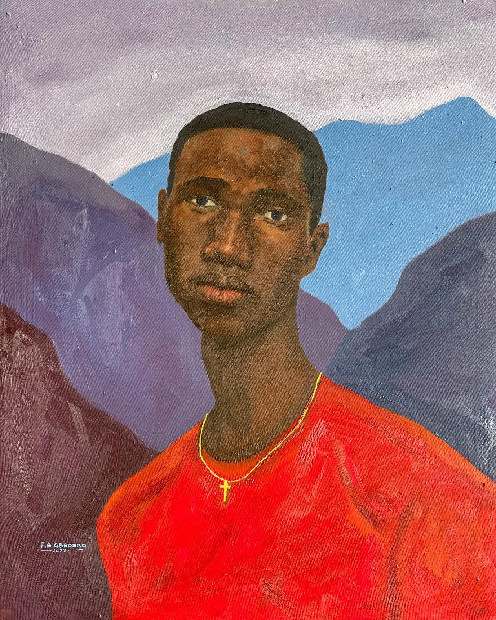 Faith Gbadero, African Boy II, 2023: Creator: Faith Gbadero (1997, Nigerian) Creation Year: 2023 Dimensions: Height: 24 in (60.96 cm)Width: 20 in (50.8 cm)Depth: 1 in (2.54 cm) Medium: Canvas,Oil,Acrylic Movement & Style: Expressionist P