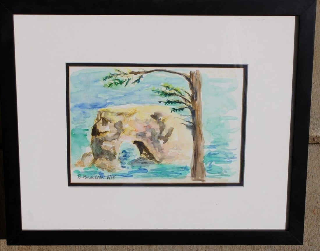 B. BRUCKNER Rock in the Sea with a Cove Watercolor 1995 - 2