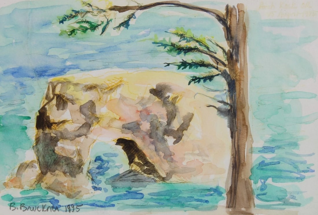 B. BRUCKNER Rock in the Sea with a Cove Watercolor 1995 - 3