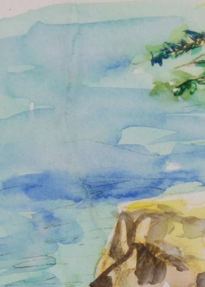 B. BRUCKNER Rock in the Sea with a Cove Watercolor 1995 - 4