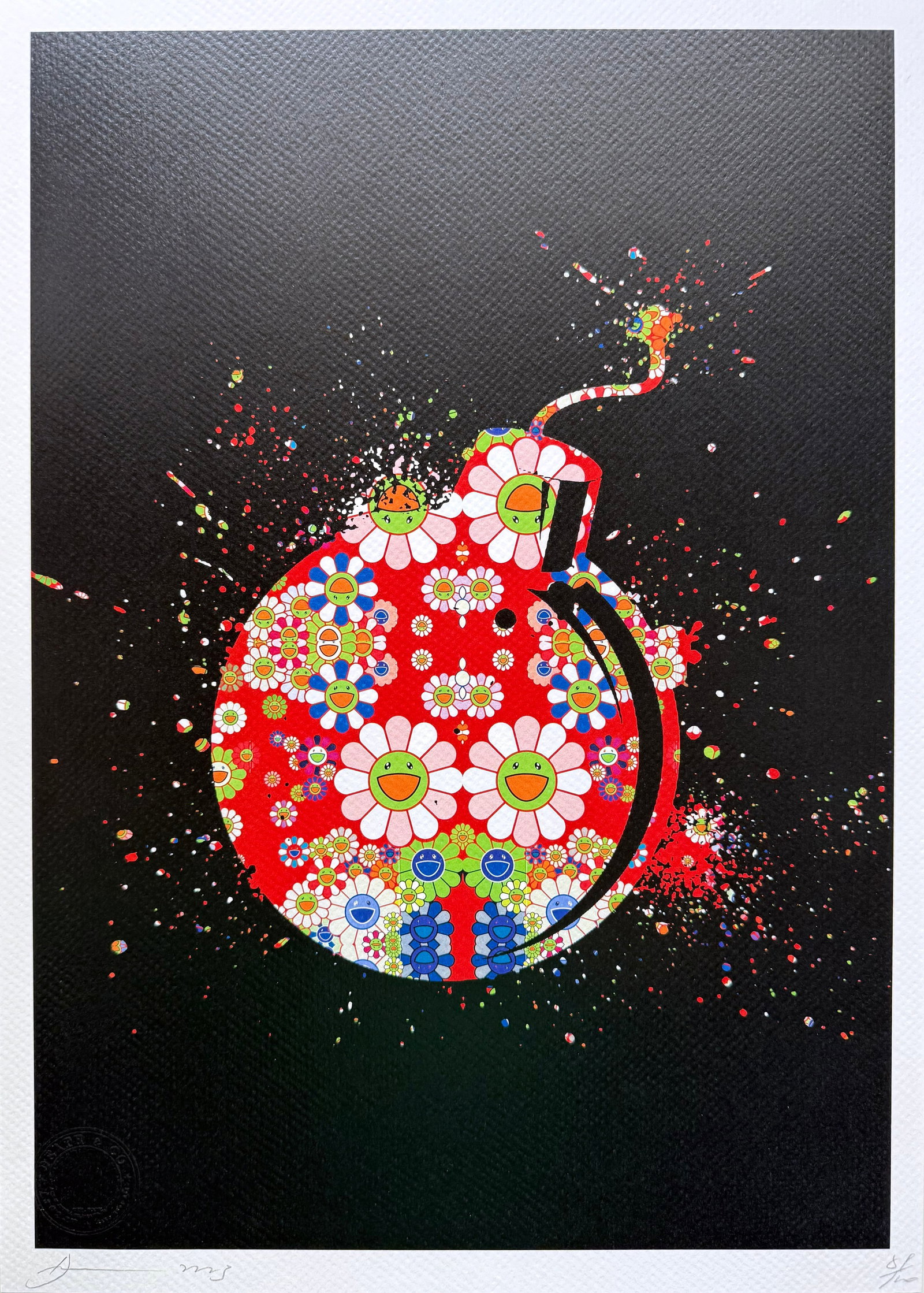 Death NYC Murakami bomb: Title: Death NYC Murakami bomb Date/Period: 21st Century Materials:Giclee on Fine art 300 gsm paper Size:17 3/4 x 12 1/2 inches Description:Artist: Death NYC, limited edition giclee on paper, out of