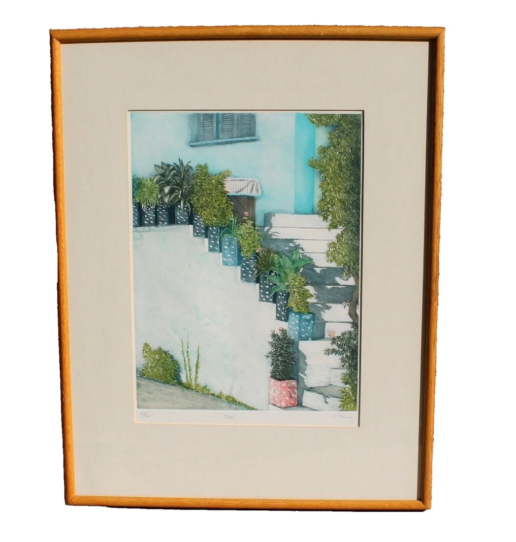 CARLTON PENNY "Steps" Staircase with Potted Plants Lithograph C/N 27/200 (1 of 7)
