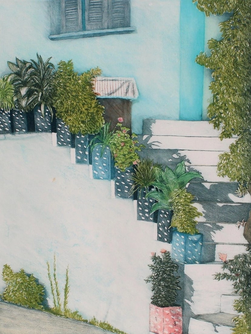 CARLTON PENNY "Steps" Staircase with Potted Plants Lithograph C/N 27/200 - 3