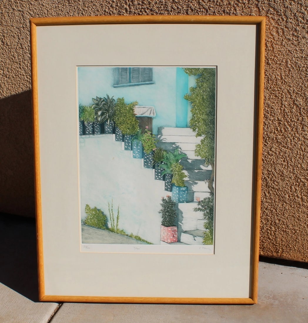 CARLTON PENNY "Steps" Staircase with Potted Plants Lithograph C/N 27/200 - 7