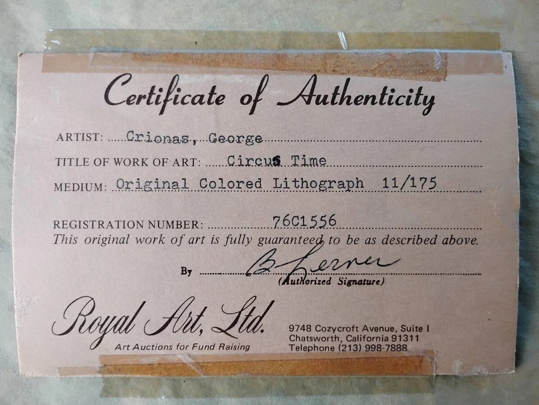 GEORGE CRIONAS Vintage Signed Numbered Titled COA LITHOGRAPH Clown - 5