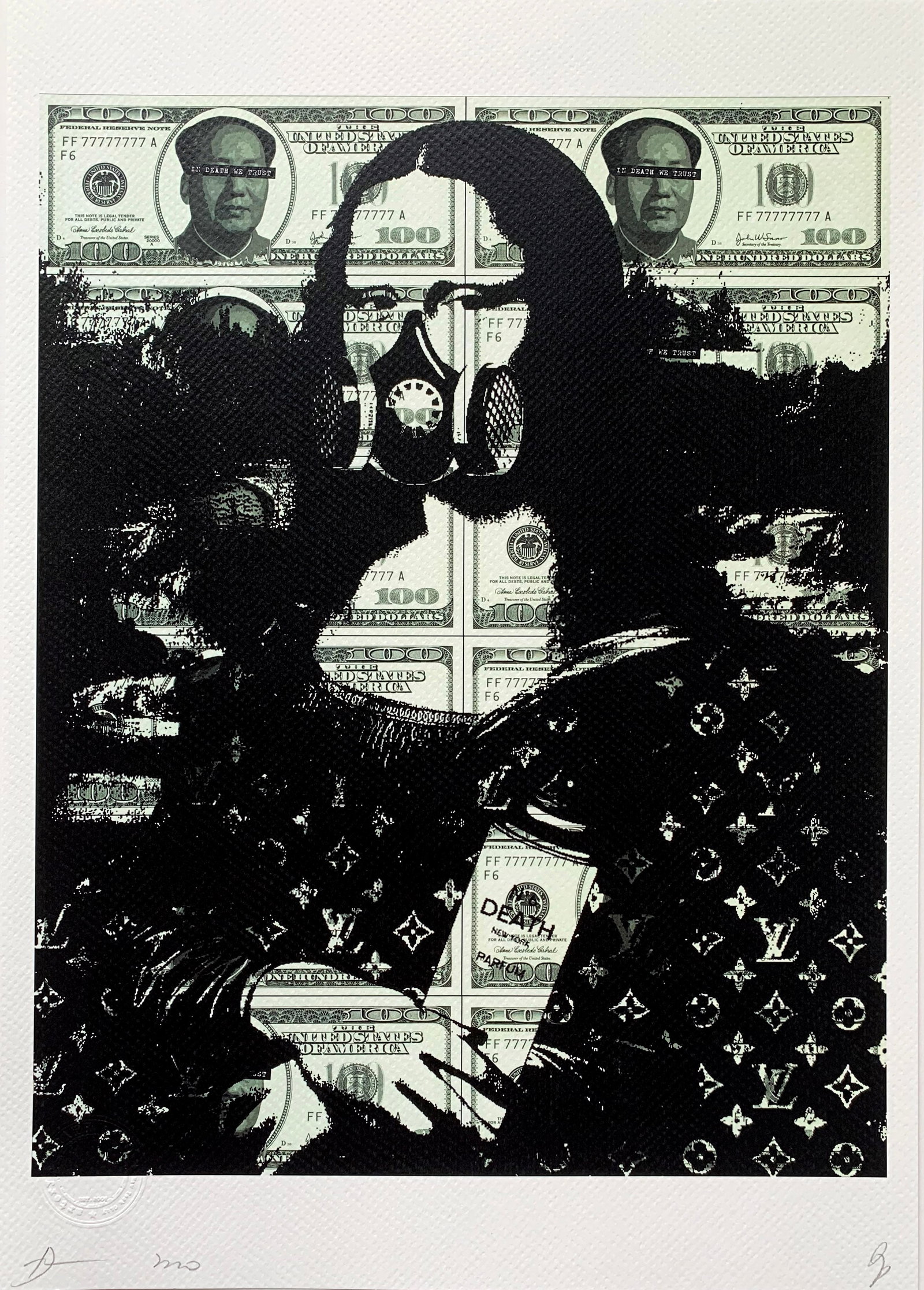 Death NYC Mona Lisa: Title: Death NYC Mona Lisa Date/Period: 21st Century Materials:Giclee on Fine art 300 gsm paper Size:17 3/4 x 12 1/2 inches Description:Artist: Death NYC, limited edition giclee on paper, out of