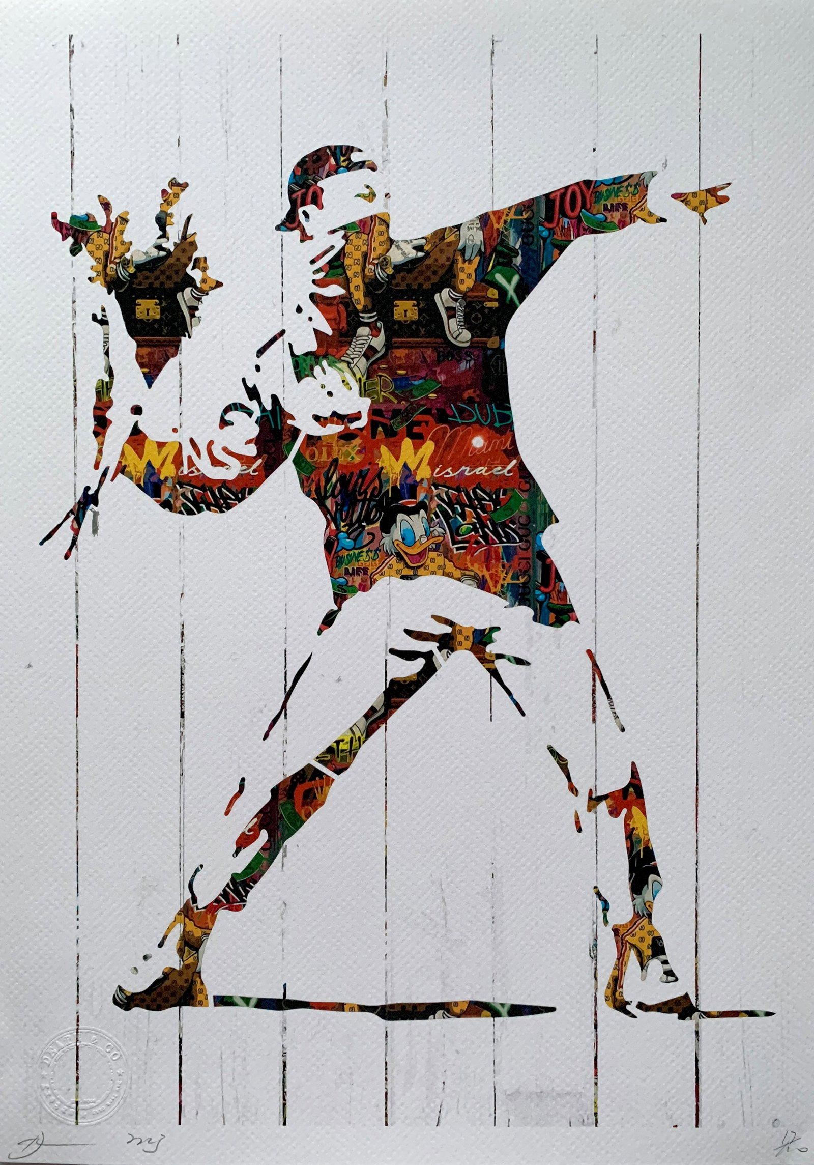 DEATH NYC Banksy Thrower: Title: DEATH NYC Banksy Thrower Date/Period: 21st Century Materials:Giclee on Fine art 300 gsm paper Size:17 3/4 x 12 1/2 inches Description:Artist: Death NYC, limited edition giclee on paper, out of
