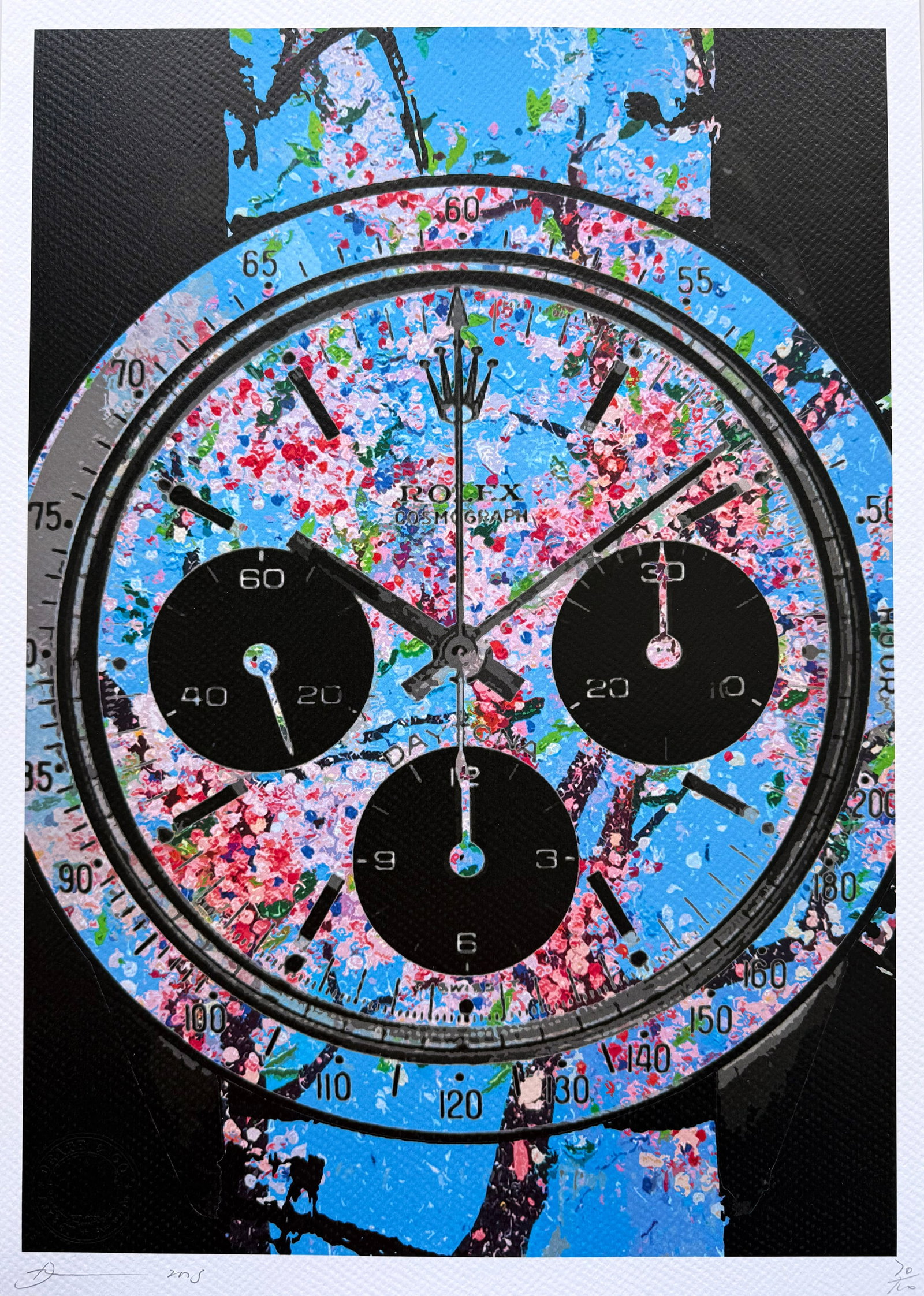 Death NYC Damien Hirst Rolex: Title: Death NYC Damien Hirst Rolex Date/Period: 21st Century Materials:Giclee on Fine art 300 gsm paper Size:17 3/4 x 12 1/2 inches Description:Artist: Death NYC, limited edition giclee on paper,