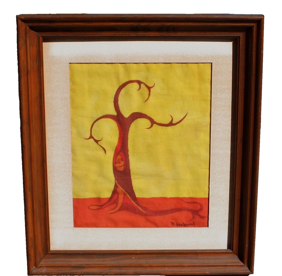 M. Krakowiak Lone Tree Mixed Media or watercolor on Linen original painting: Title:M. Krakowiak Lone Tree Mixed Media or watercolor on Linen original painting Description:M. Krakowiak. Lone Tree, 10-1/2" x 8-1/2" sight size (framed size: 16-1/4" x 14-1/2") signed M. Krakowiak