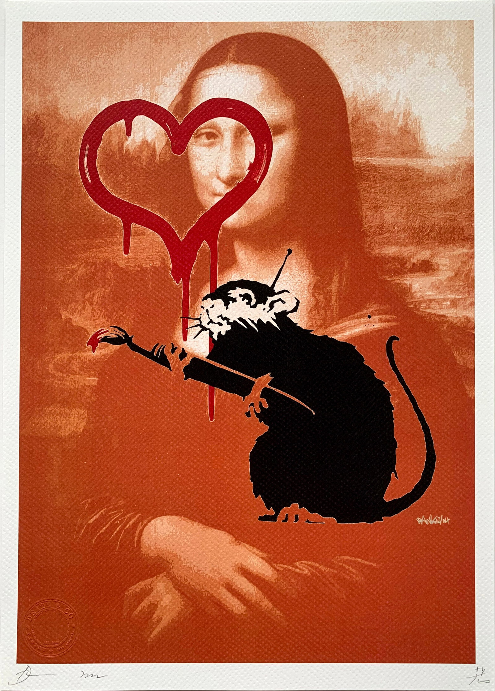 Death NYC Banksy Mona Lisa: Title: Death NYC Banksy Mona Lisa Date/Period: 21st Century Materials:Giclee on Fine art 300 gsm paper Size:17 3/4 x 12 1/2 inches Description:Artist: Death NYC, limited edition giclee on paper, out