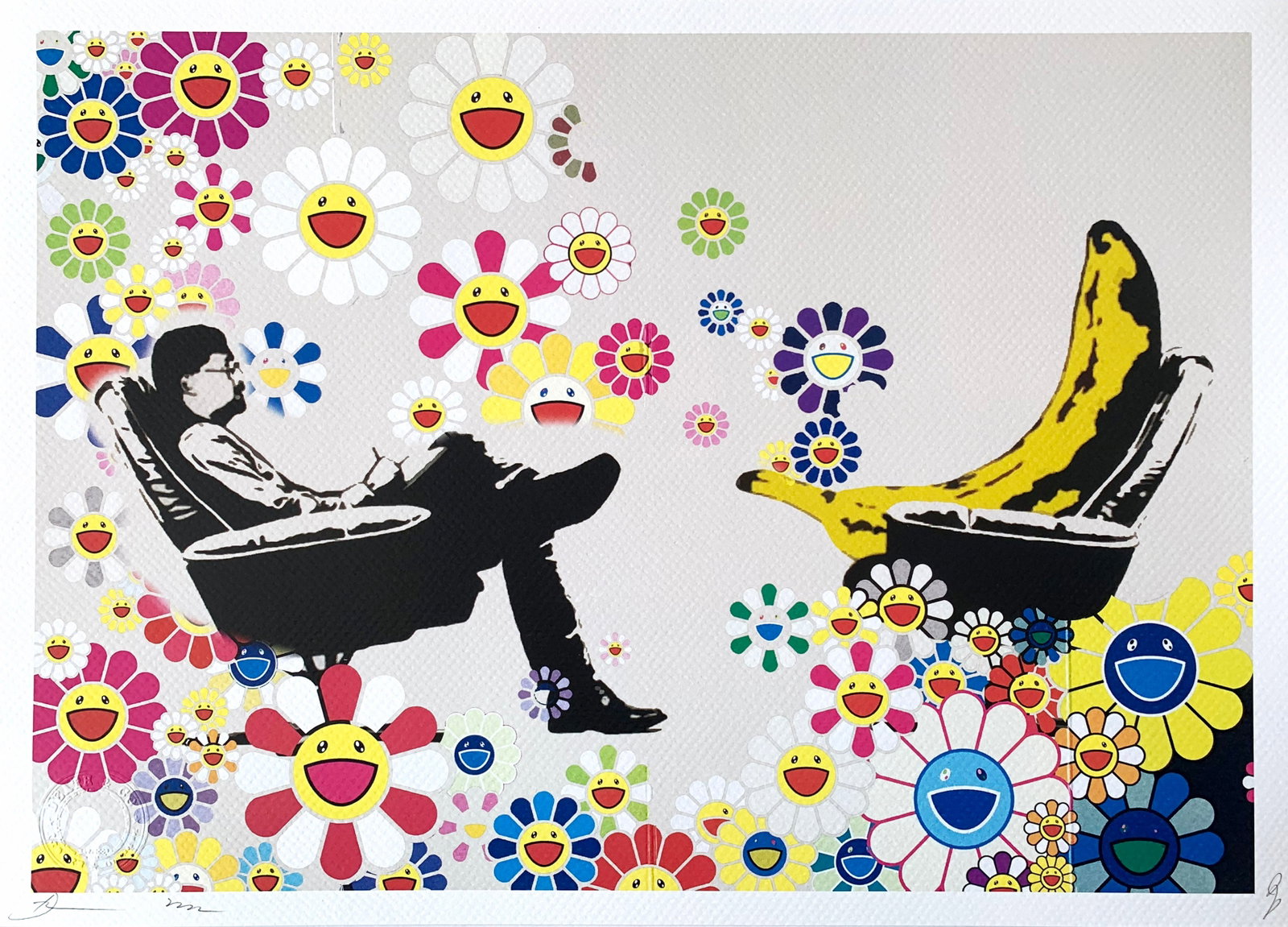 Death NYC Banksy Banana Murakami: Title: Death NYC Banksy Banana Murakami Date/Period: 21st Century Materials:Giclee on Fine art 300 gsm paper Size:17 3/4 x 12 1/2 inches Description:Artist: Death NYC, limited edition giclee on
